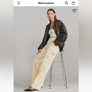 Reformation Landy Wide Leg Cargo Jean in Buttercream
